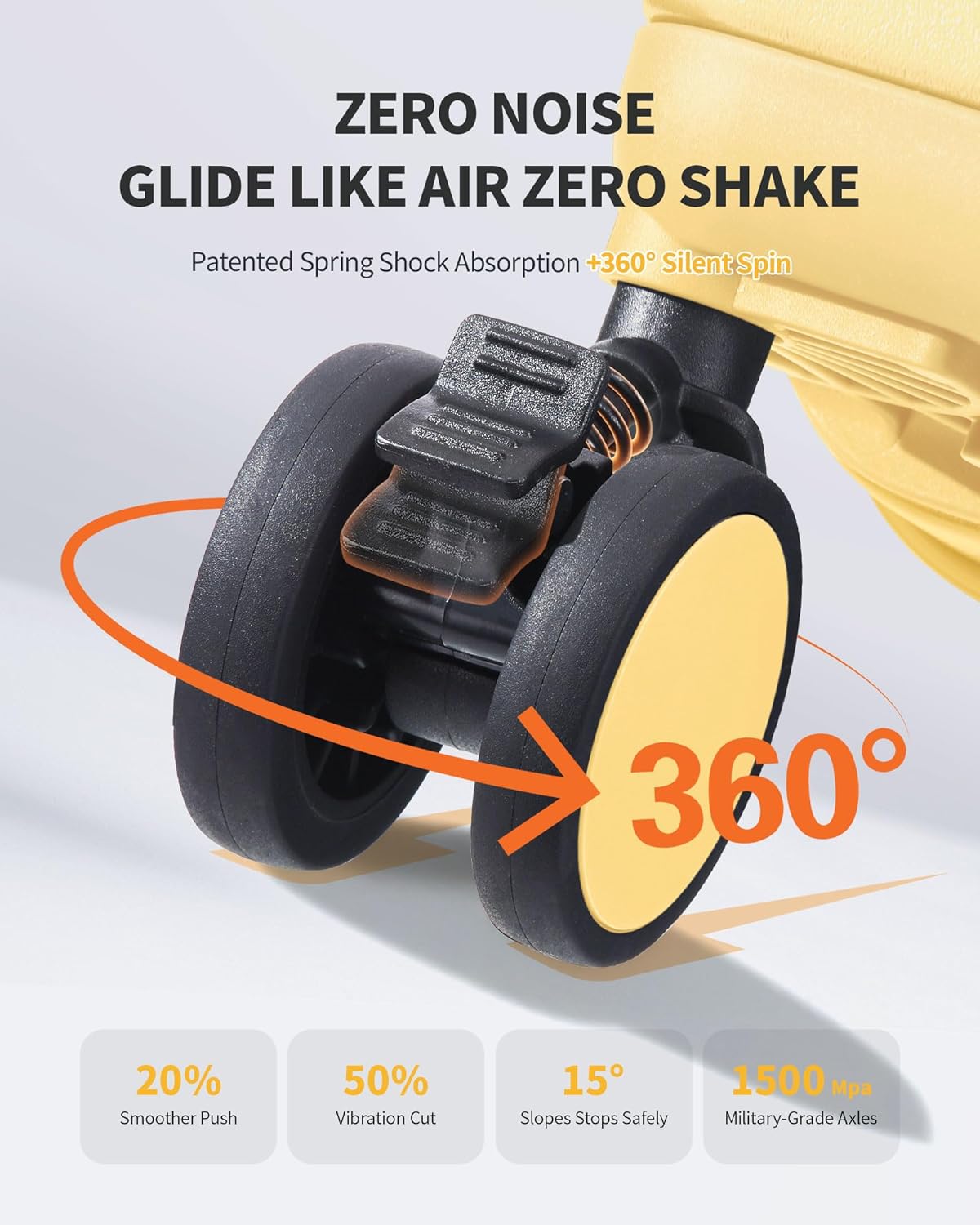 20 IN Carry On Luggage 22x14x9 Airline Approved - Front Pocket Hardside Travel Suitcase Unbreakable -with Cup Holder,Charging Port,Side Pothook, 360°Spinner Wheels, TSA Lock-Yellow