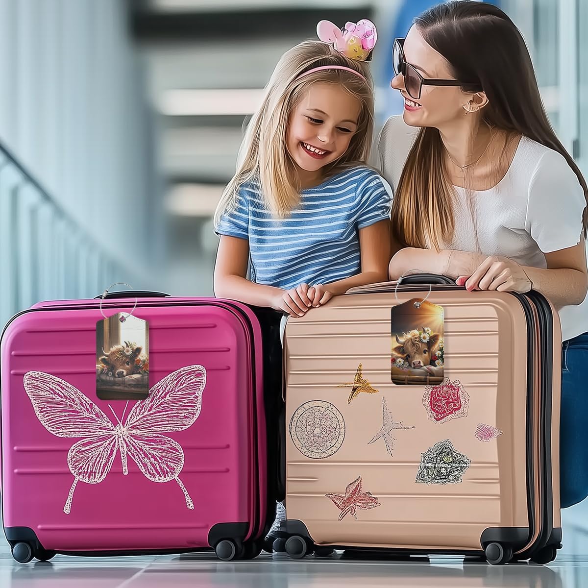 2 PCs Cow Print Stuff Luggage Tag, Suitcase Tags with Privacy Flap and Metal Loop, Luggage Tags for Suitcases, Identifiers Travel Essentials Bag Tag, Cow Gifts for Women Girls Friends Sister