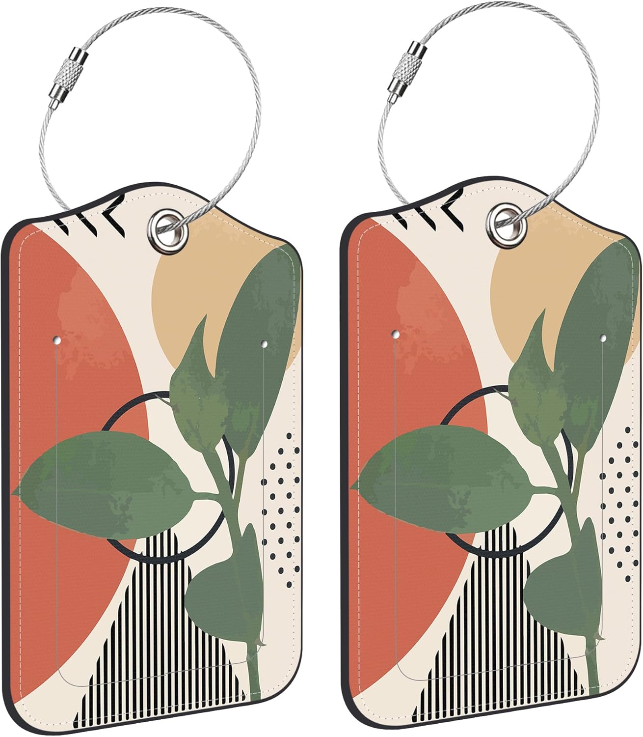 2 Pack PU Luggage Tags for Suitcase, Modern Abstract Art Suitcase Tag Leather Privacy Cover ID Label with Stainless Steel Loop for Baggage Handbag School Bag Backpack