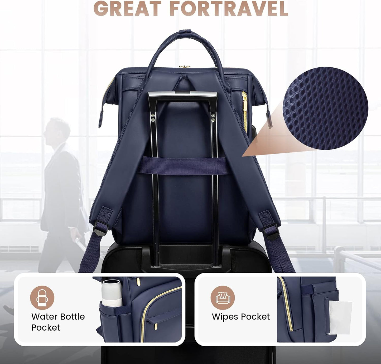 LOVEVOOK Leather Laptop Backpack for Women 15.6 inch,Travel Backpack Purse Nurse Teacher Backpack Computer Laptop Bag,Professional College Business Work Bag Carry On Backpacks with USB Port,Dark Blue