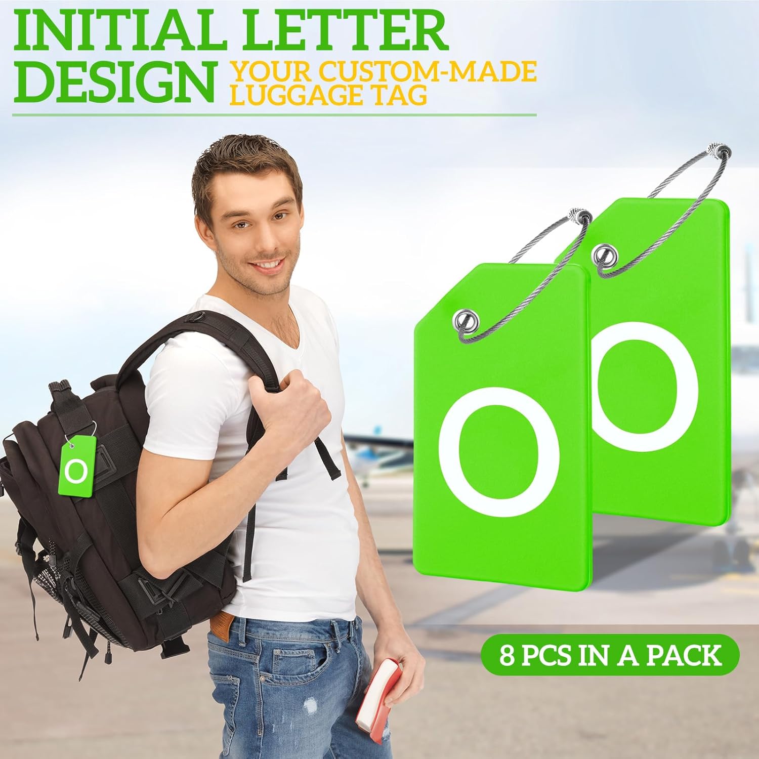 8 Pcs Initial Letter A-Z Luggage Tags Silicone Suitcase Instrument Tag with Name Card and Stainless