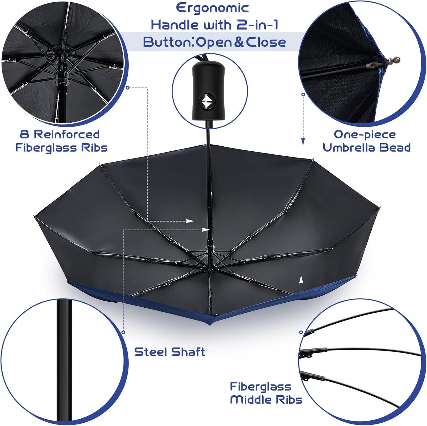 Amylove Windproof Travel Compact Umbrellas Bulk Wind Resistant Folding Auto Open and Close Rain Automatic Travel Collapsible Portable Umbrellas for Men and Women 4 Colors