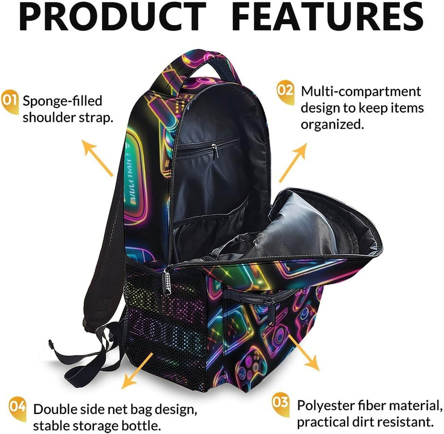 School Backpacks for Boys Girls, 17" Game Backpack for Kids Students, Custom Name Large Capacity Gaming Bookbag for Kindergarten Primary, Personalized School Supplies for Travel Hiking Camping