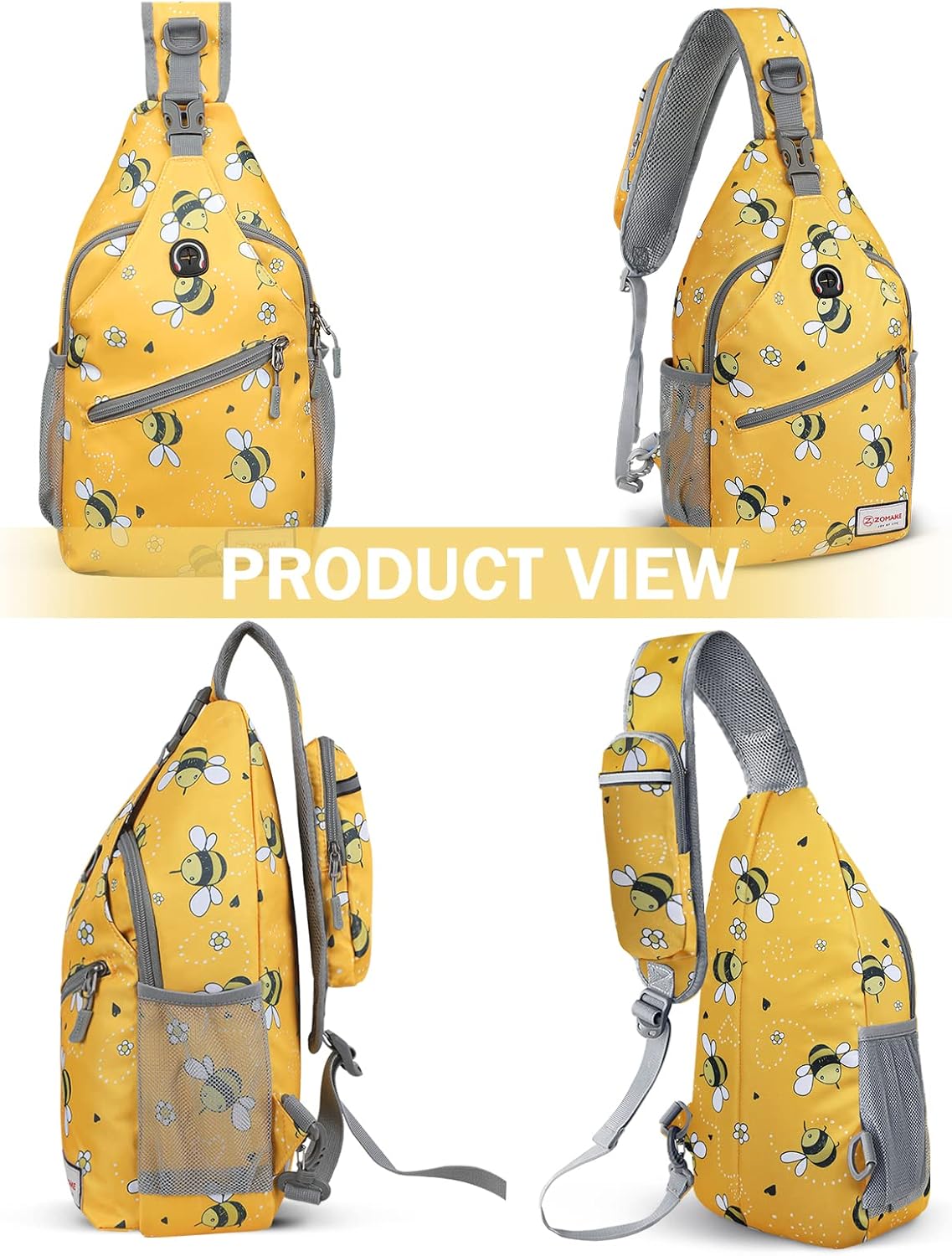 ZOMAKE Sling Bag,Small Crossbody Sling Backpack,Water Resistant Shoulder Daypack for Travel,Anti Thief Chest Bag for Hiking(Bee Yellow)