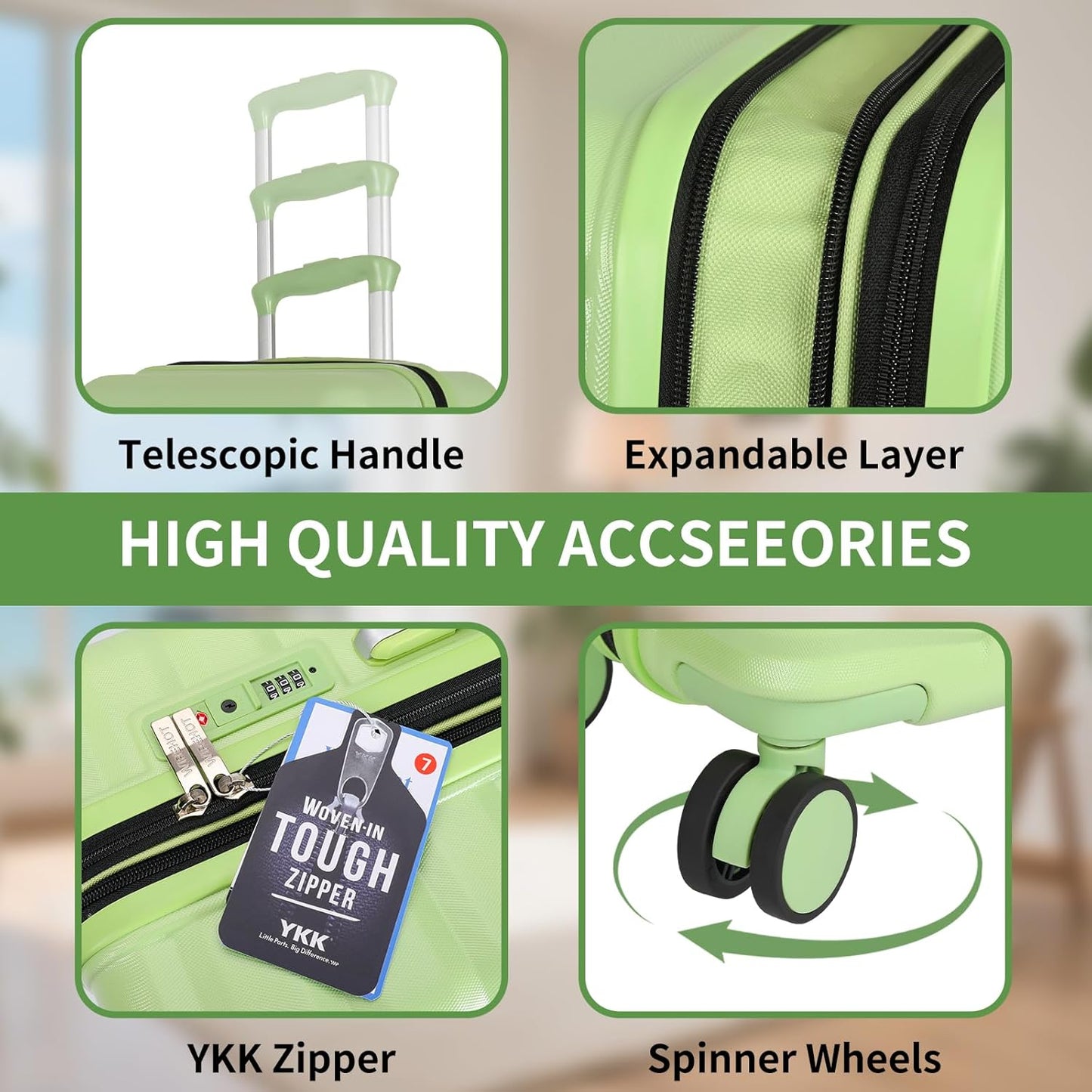 5-Piece Luggage Set, Lightweight ABS+PC Hard Shell Suitcase with YKK Zipper & TSA Lock for Family