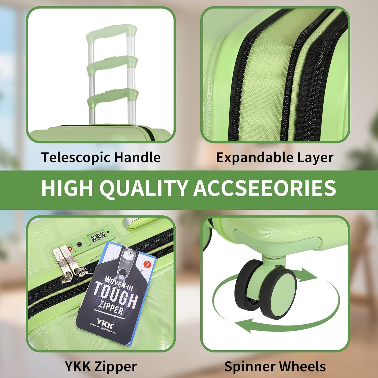 5-Piece Luggage Set, Lightweight ABS+PC Hard Shell Suitcase with YKK Zipper & TSA Lock for Family