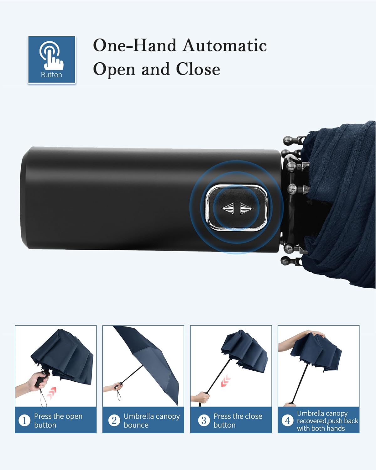 Windproof Travel Umbrella, Automatic Folding Compact Lightweight Umbrella for Women & Men, Durable and Portable, Fits Easily in Purse or Backpack