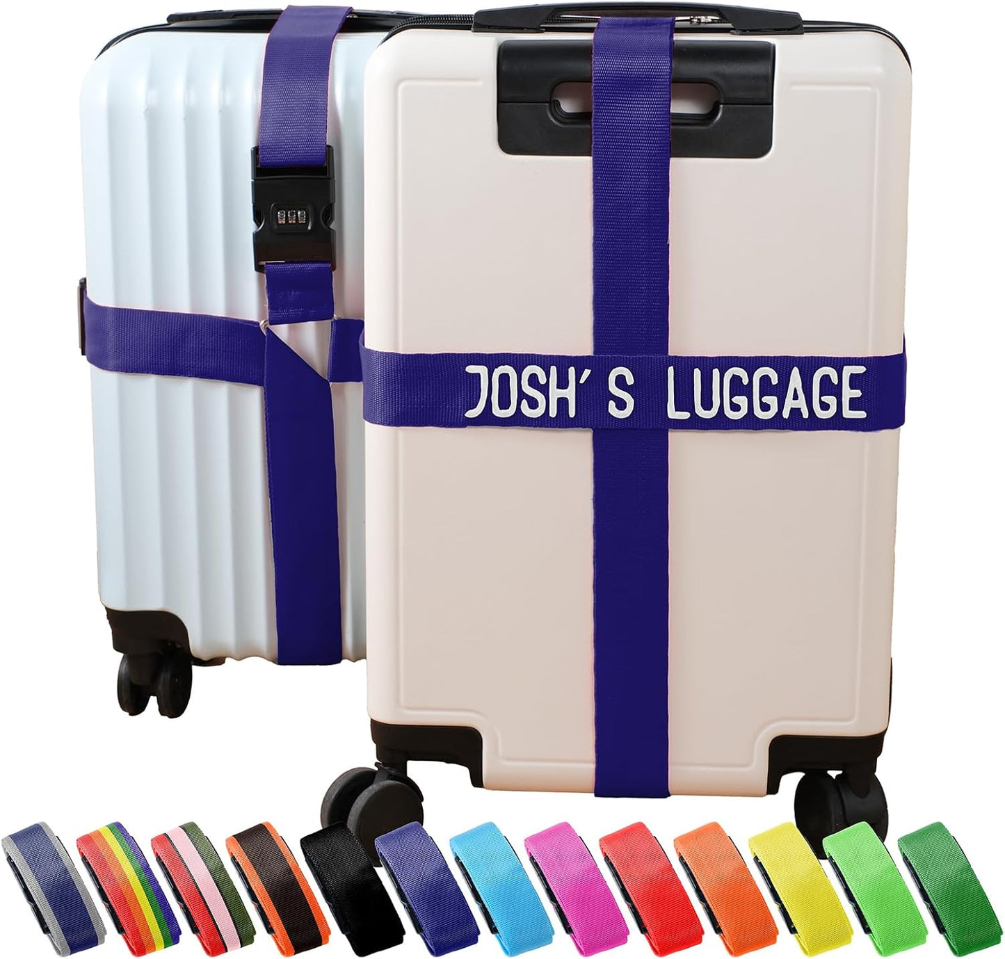 Personalized Luggage Straps with Embroidered Names/Letters - Premium Quality, Anti-Slip & Adjustable - 13 Colors, Stainless Steel 3-Digit Lock, Fits All Suitcases