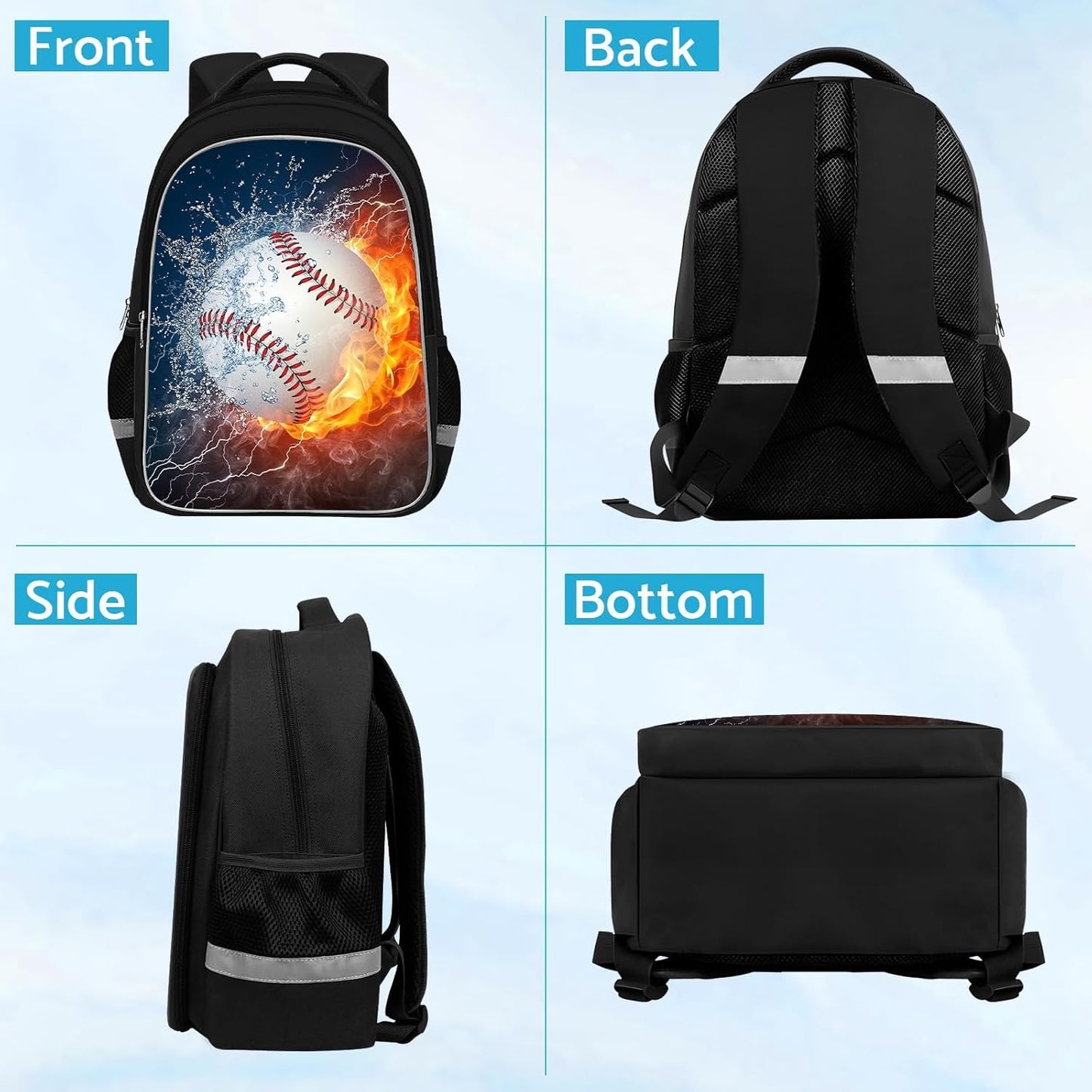 School Backpack for Boys - Baseball Boys Backpack for Kids Children Teens Elementary Middle School - Students Bag for Ages 6-18,17″Bookbag Multifunctional Large Capacity