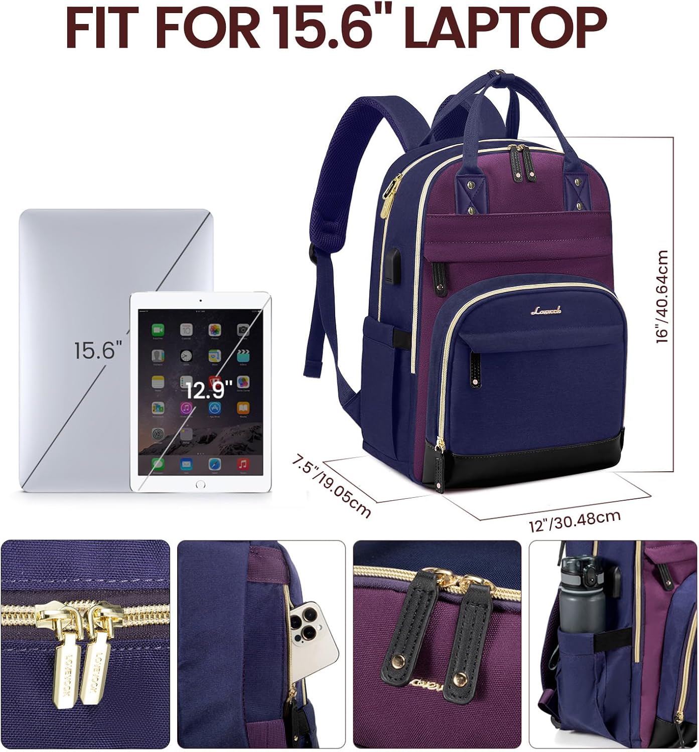LOVEVOOK Backpack for Women,Laptop Backpack Women,Fits 15.6 Inch Laptop Bag,School Backpacks,Fashion Travel Work Anti-theft Bag,Waterproof Business Computer College Backpack Purse,Purple-Blue-Black