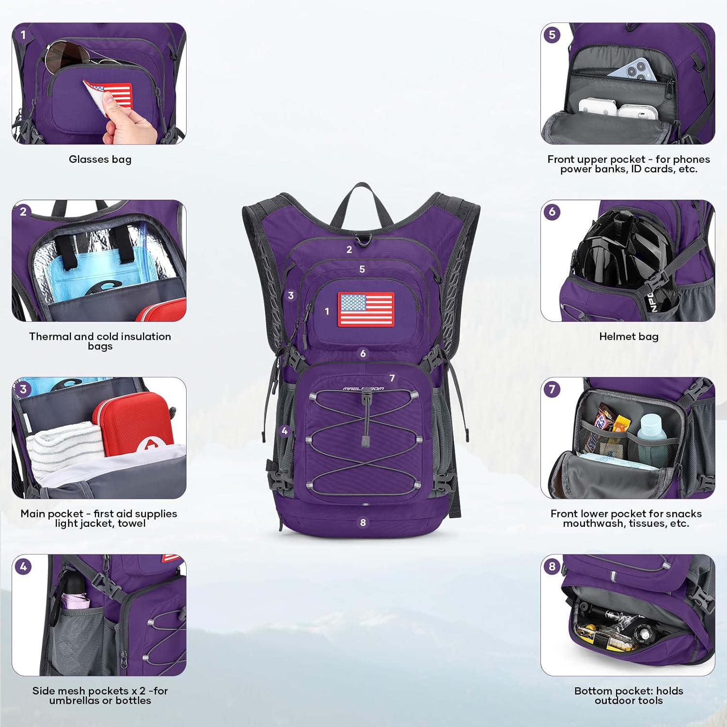 Maelstrom Hydration Hiking Backpack with 2L/3L Water Bladder, High Flow Bite Valve Camping Daypack