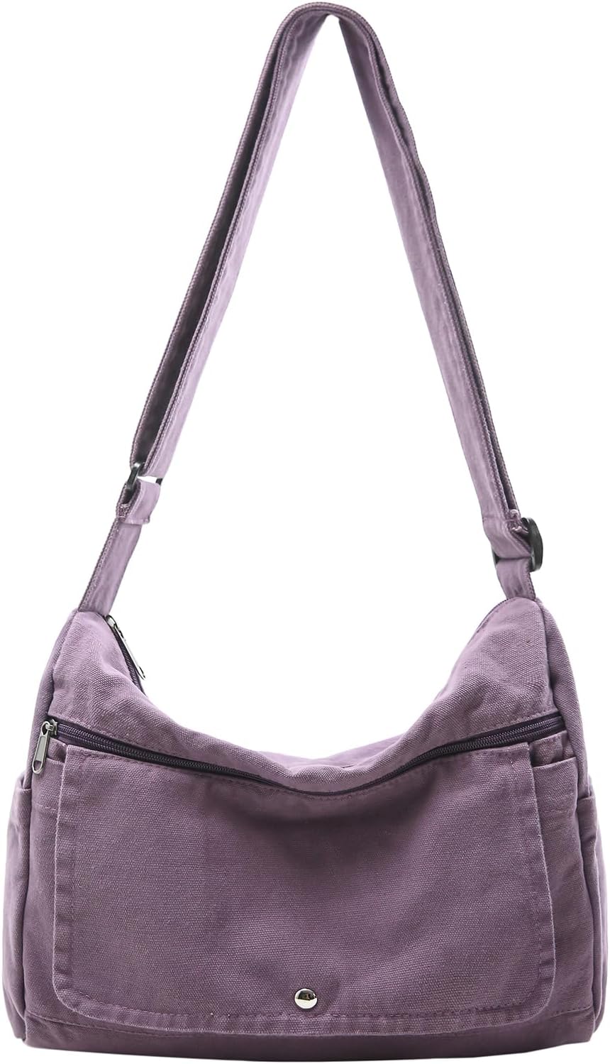 Canvas Messenger Bag for Women Hobo Crossbody Shoulder Bag Vintage Satchel Tote Handbag with Multiple Pockets