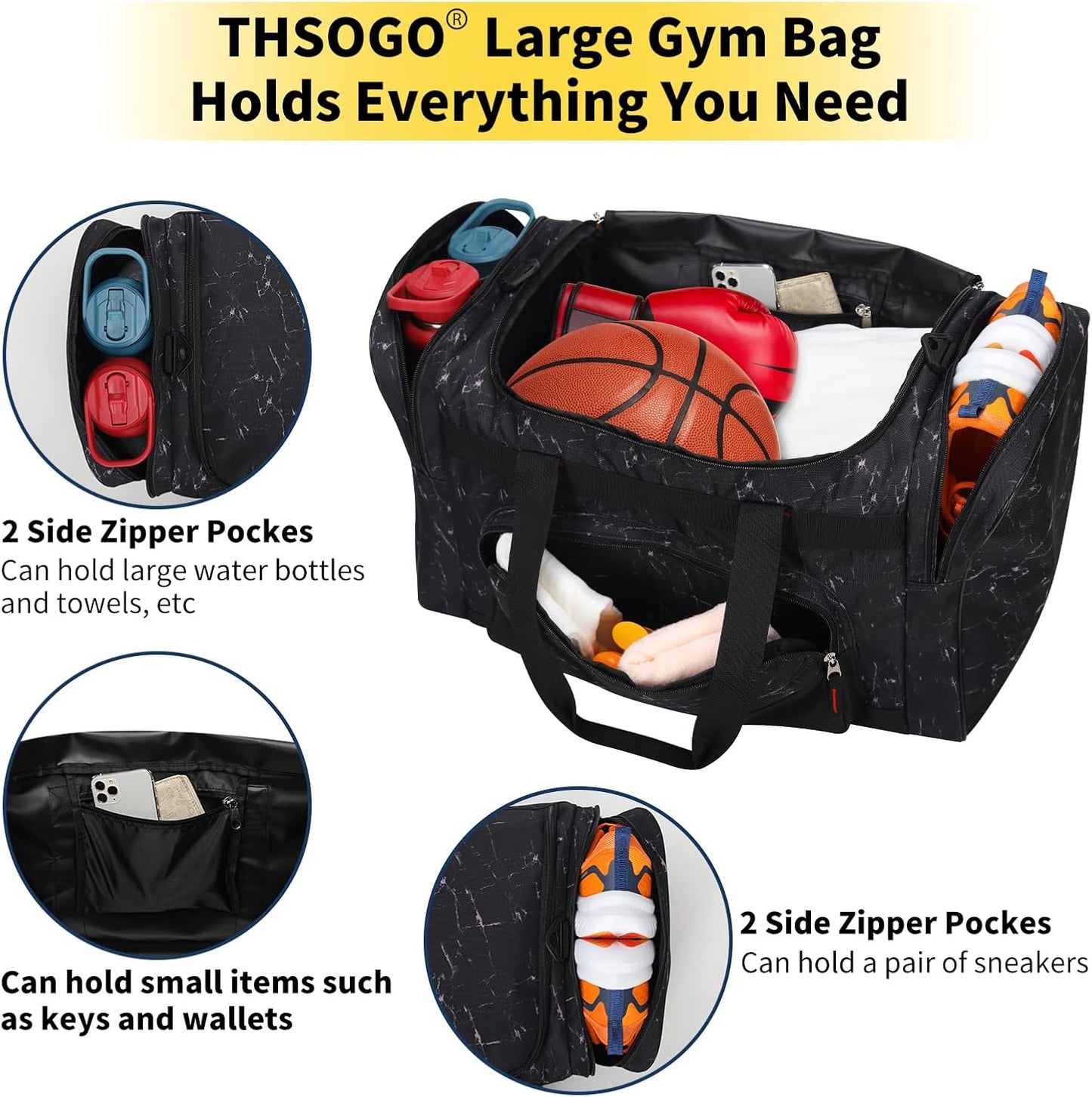 22 inch Gym Bag for Men - 55L Large Travel Duffle Bag Sports Equipment Bag with Multiple Zippered