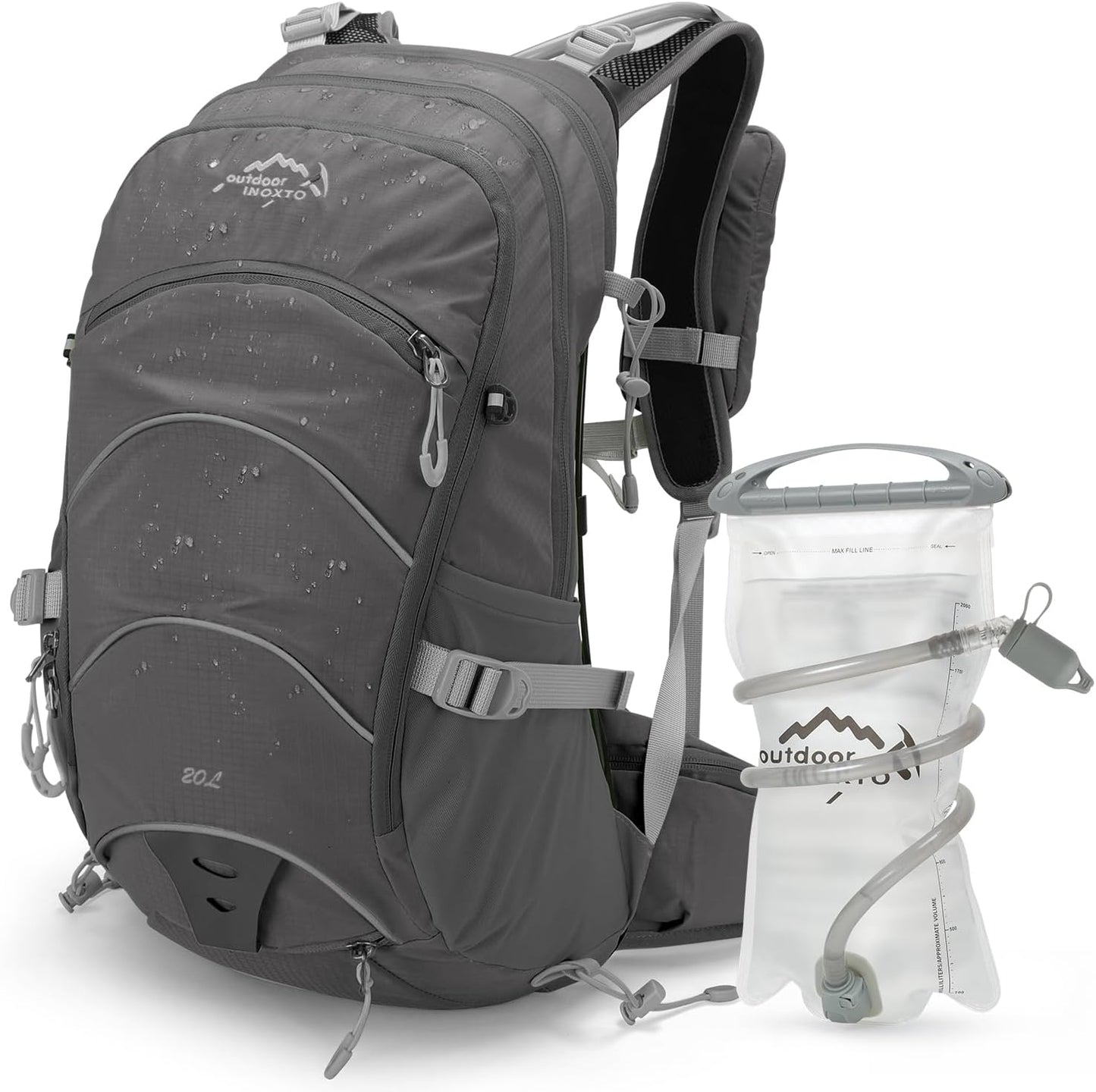 Hydration Pack,20L Hydration Backpack, Hiking Internal Frame Backpacks with 2L Hydration Water Bladder and Rain Cover, for Cycling,Camping, Hunting,Ski, Snow for Men, Women (grey)