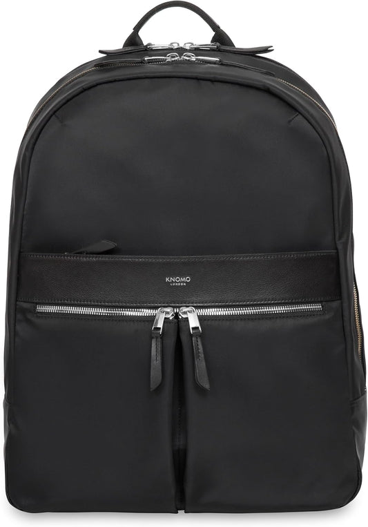 KNOMO Beaufort 15.6" Laptop Backpack Work Bag Purse Large Travel Rucksack with Silver Zip, Black