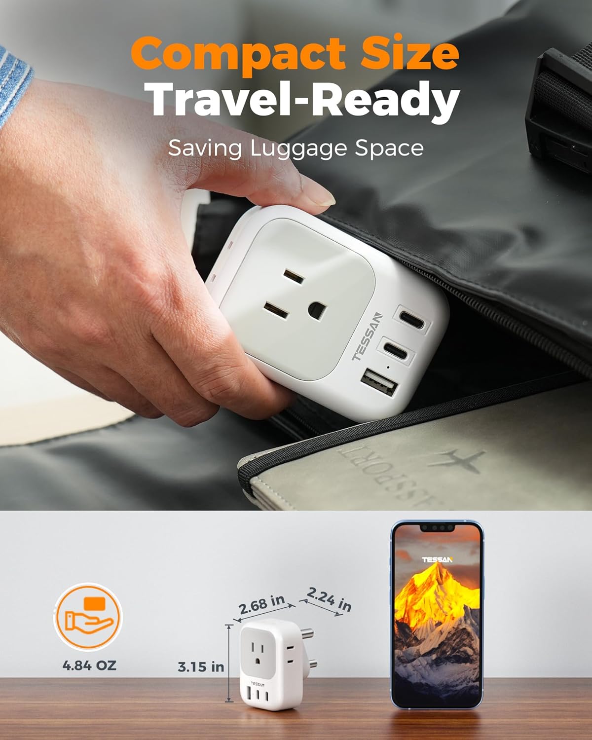 TESSAN South Africa Plug Adapter, Type M Adapter for South Africa with 4 Outlets 3 USB (2 USB-C), Type M Adaptor for US to Namibia Botswana India Nepal Mozambique Sri Lanka