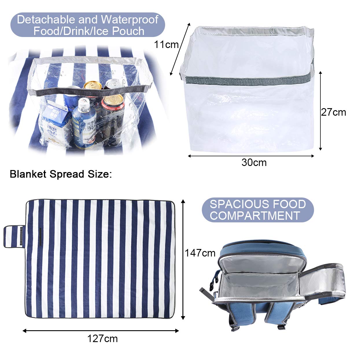 Sunflora Picnic Backpack for 4 Person Set Pack with Insulated Waterproof Pouch for Family Outdoor