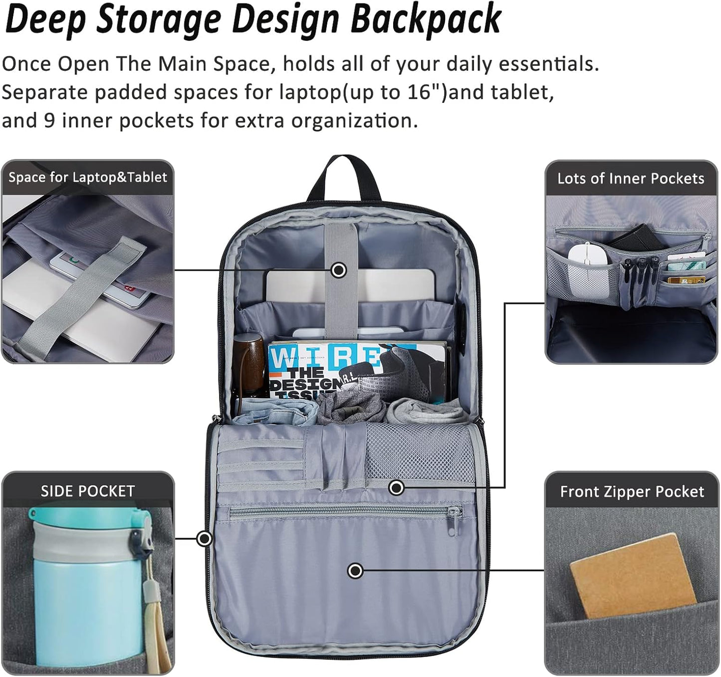 MAXTOP Deep Storage Laptop Backpack with USB Charging Port[Water Resistant] College Computer