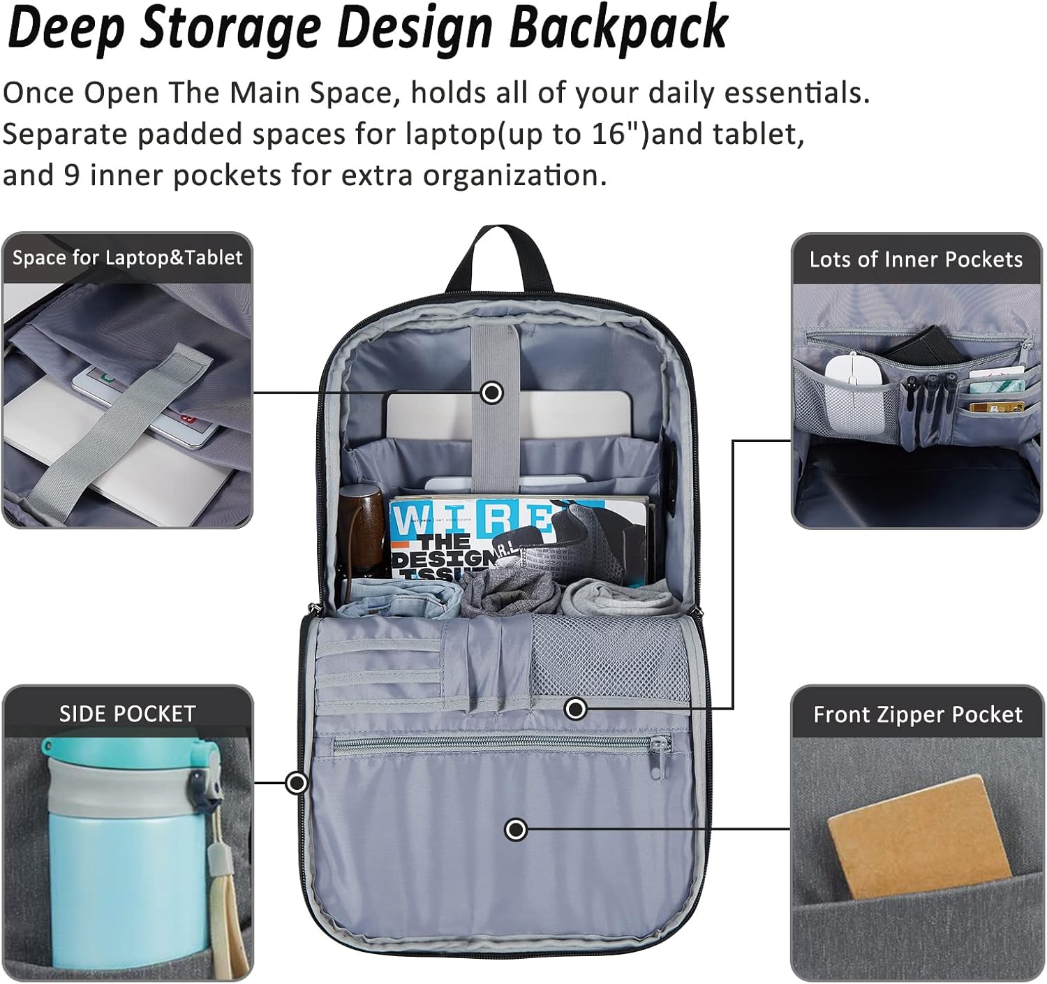MAXTOP Deep Storage Laptop Backpack with USB Charging Port[Water Resistant] College Computer