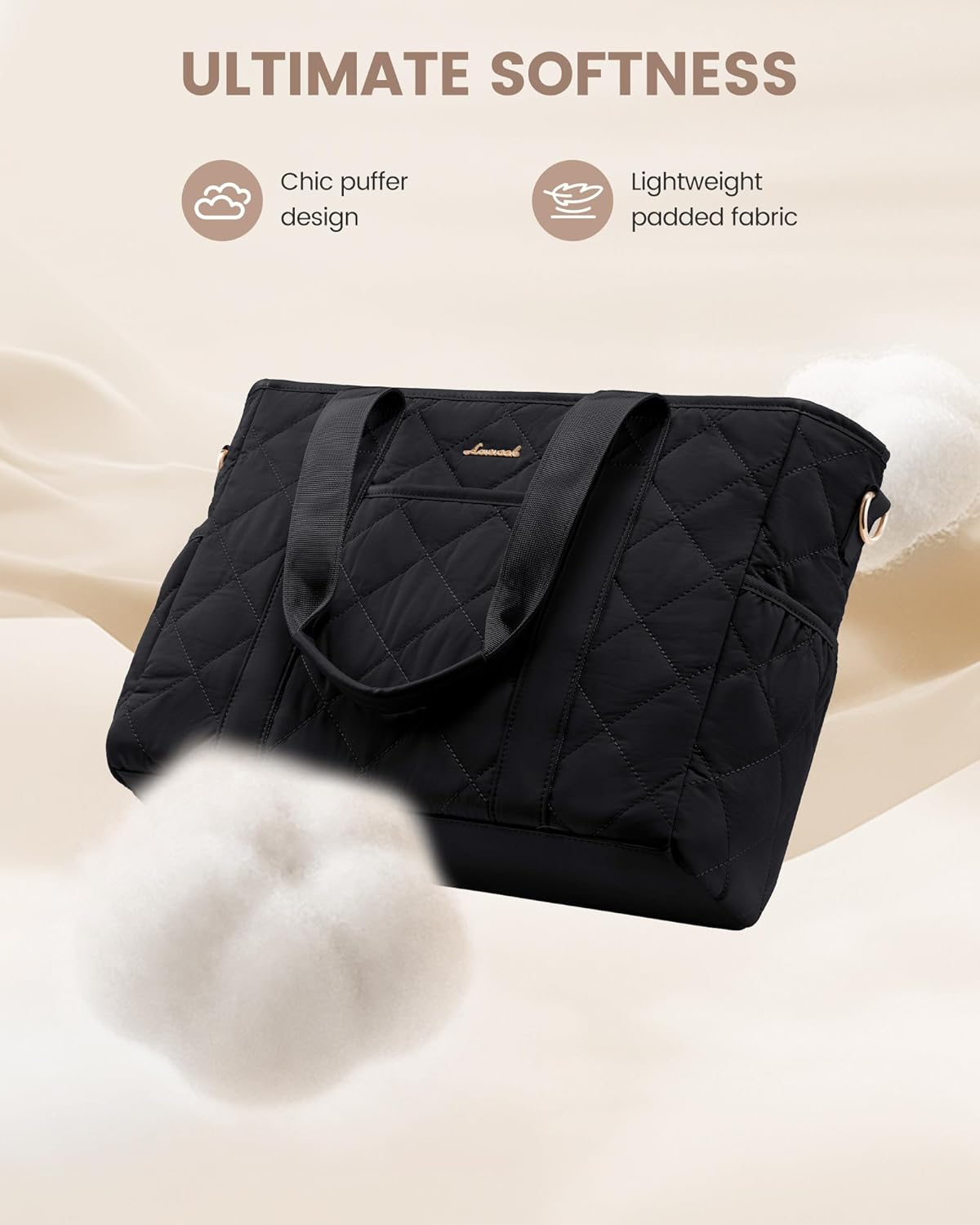 LOVEVOOK Tote Bag for Women, Puffer Work Tote Bag with Zipper, Quilted Nurse Teacher Shoulder for Daily,Travel,Gifts for Her