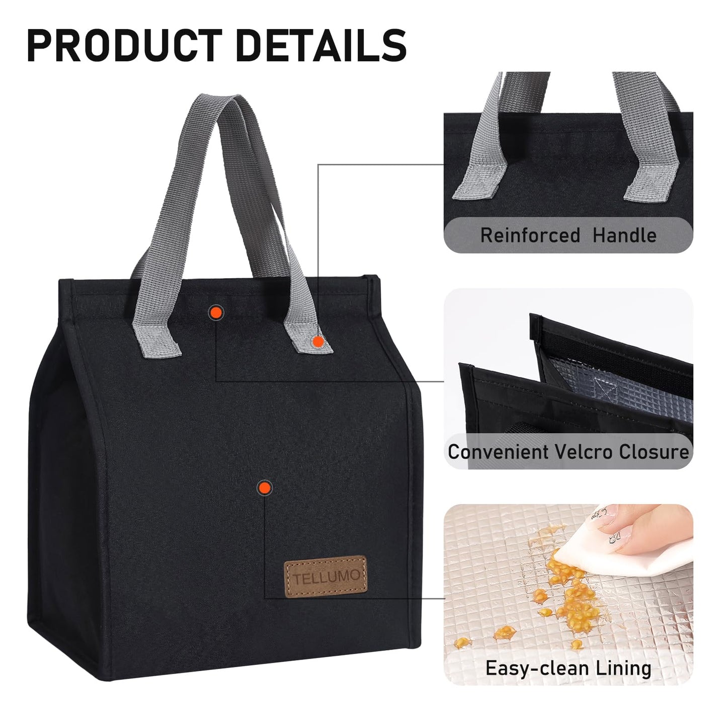 TELLUMO Insulated Lunch Bag for Men Women, Large Reusable Leakproof Lunch Box Container, Small