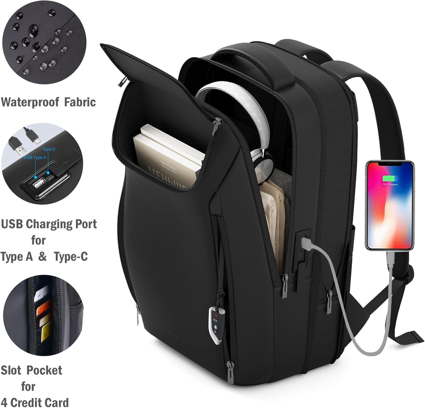 Expandable Travel Backpack, Business Laptop Backpack,Commute Backpack with USB Charging Port fit 15.6 Inch Laptop