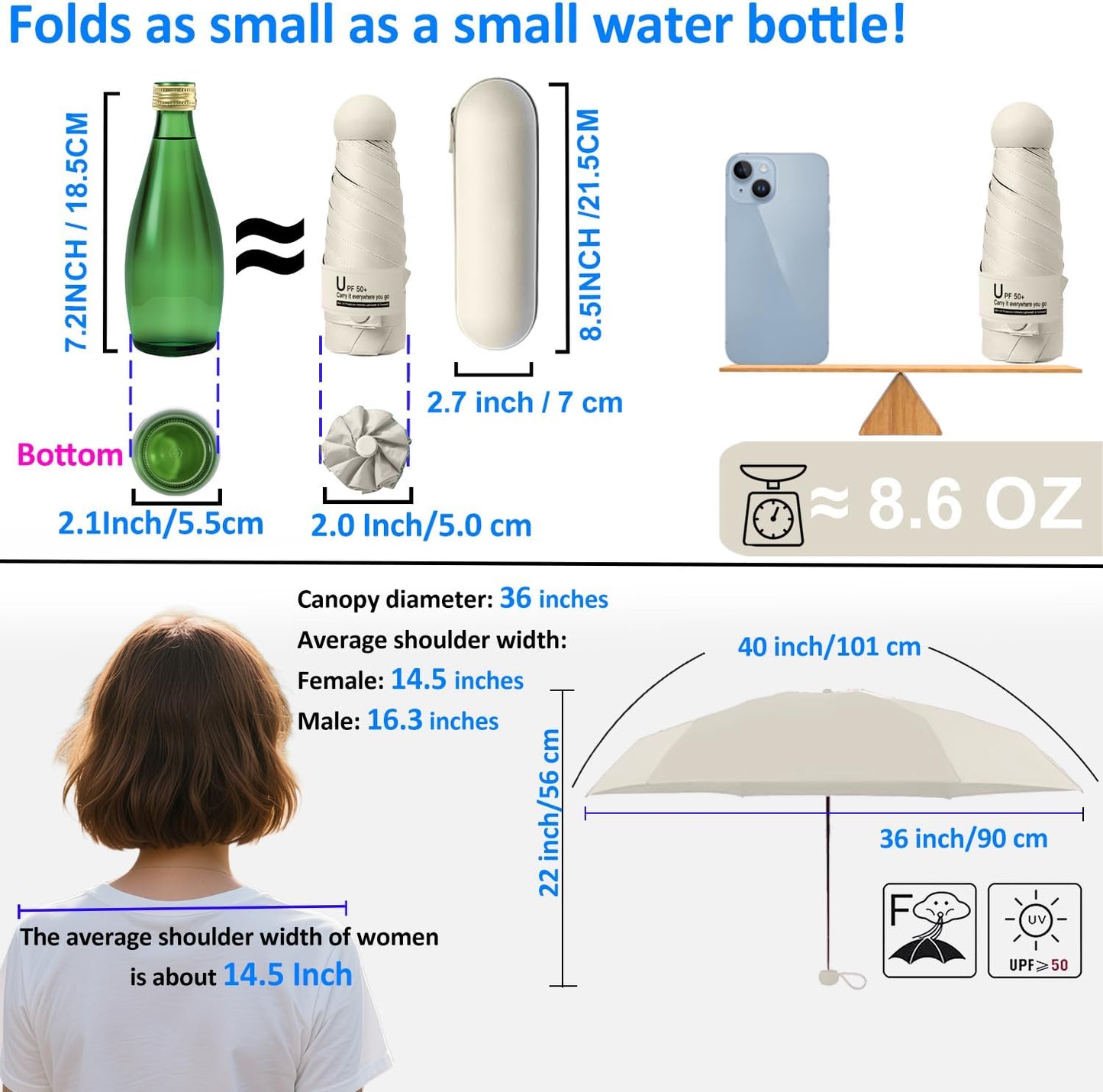 BAODINI Travel Essentials Mini Umbrella for Purse With Case Small Compact UV Sun Protection