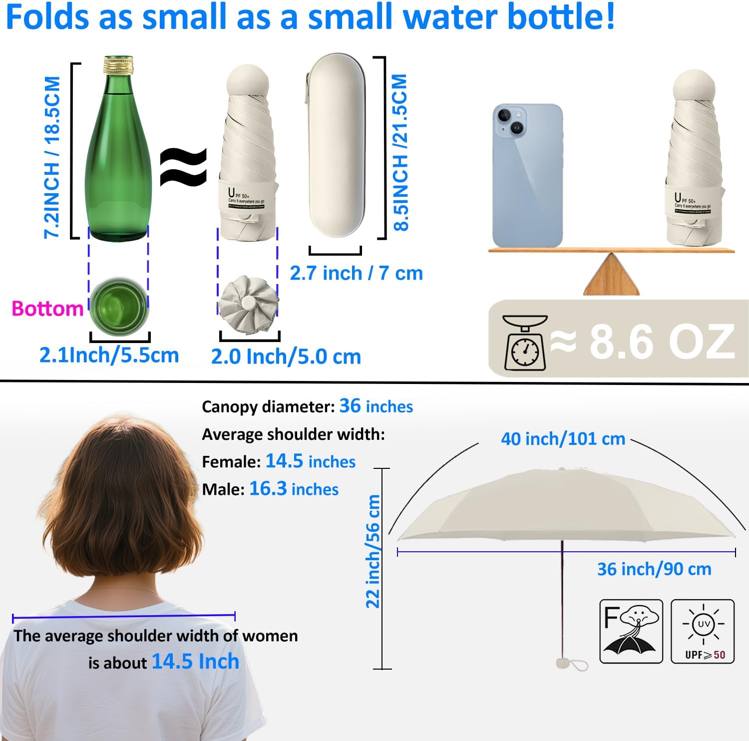BAODINI Travel Essentials Mini Umbrella for Purse With Case Small Compact UV Sun Protection