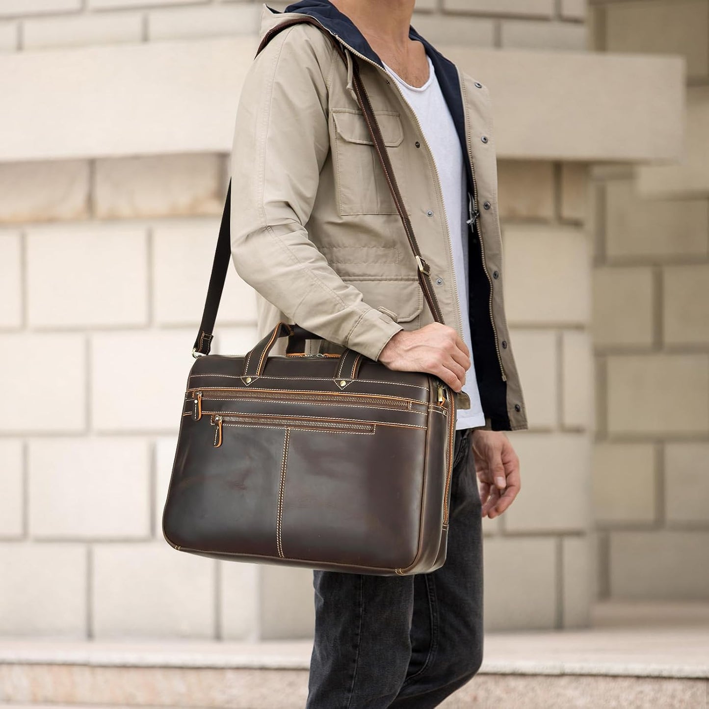 Polare 17'' Computer Briefcase Work Bag Business Case For Men With Full Grain Leather Fits 15.6'' Laptop