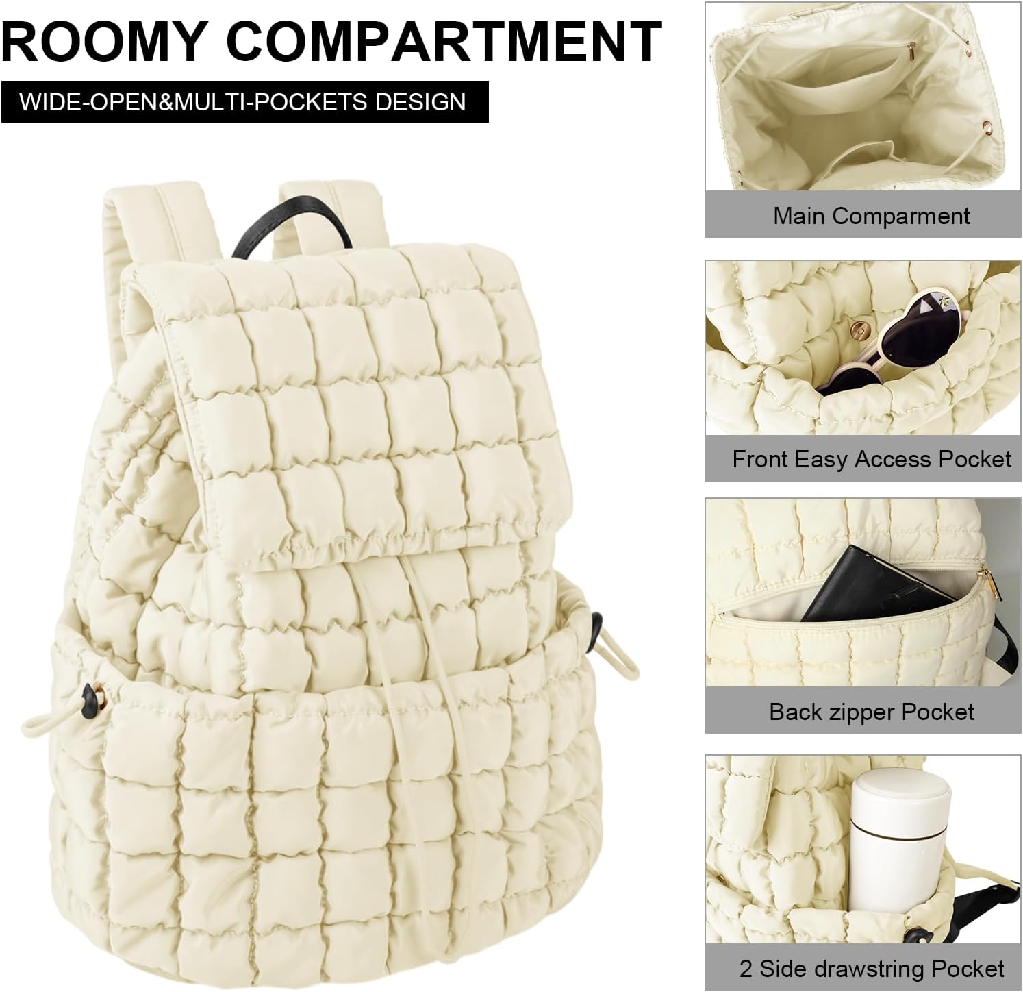XSUIOY Quilted Backpack Purse for Women Small Lightweight Puffer Puffy College Laptop Backpack
