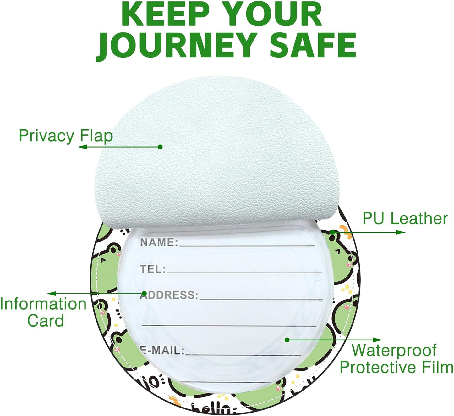 Round Cute Luggage Tags 2 Pack Cute Frog Creative Baggage Tags,Cruise Travel Baggage Suitcases Tag with Stainless Steel Loop ID Tag Privacy Flap