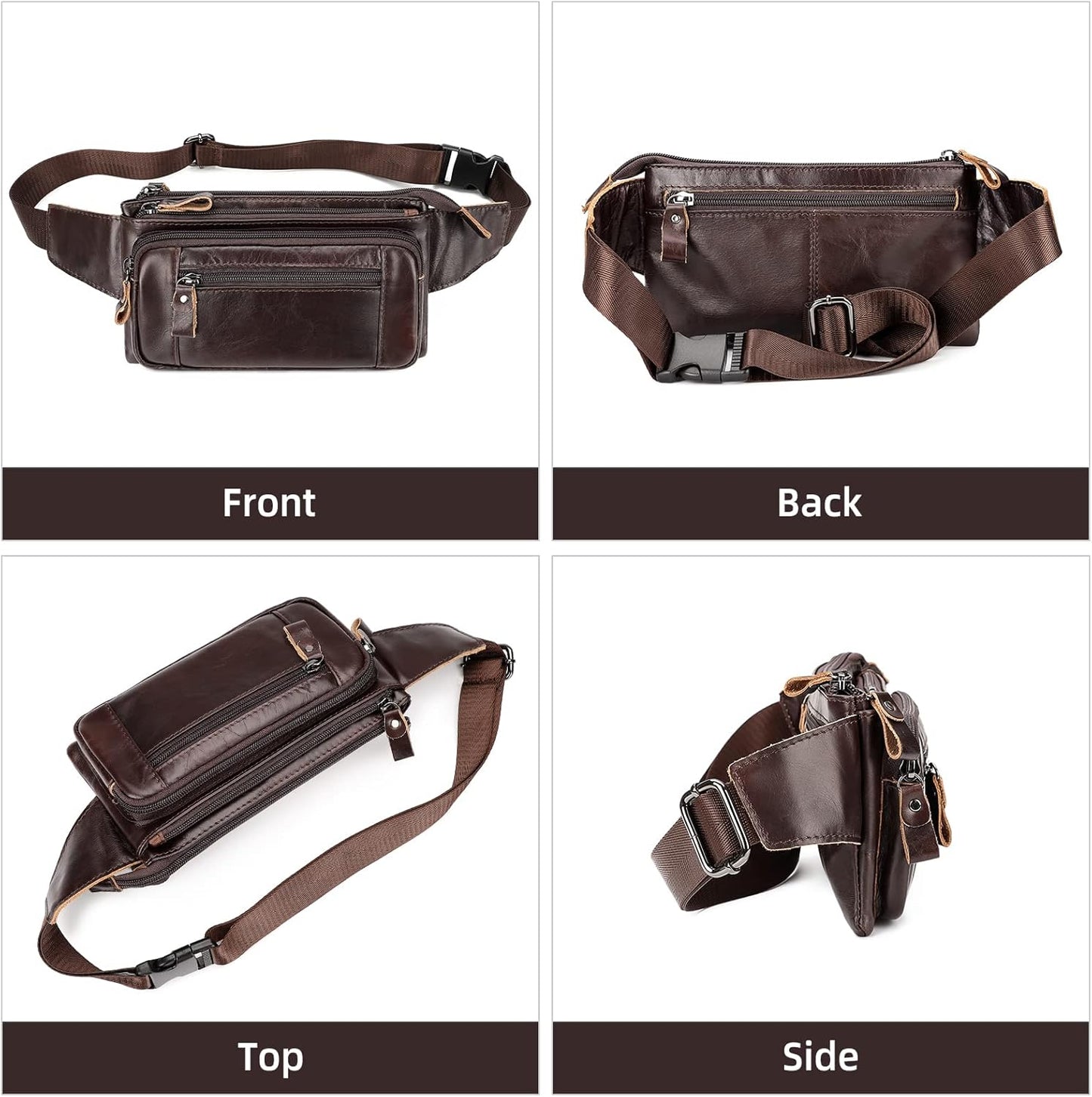 Leather Fanny Pack for Men Women, Fashion Waist Packs Small Crossbody Chest Bag with Adjustable Belt for Outdoor Travel Hiking Cycling