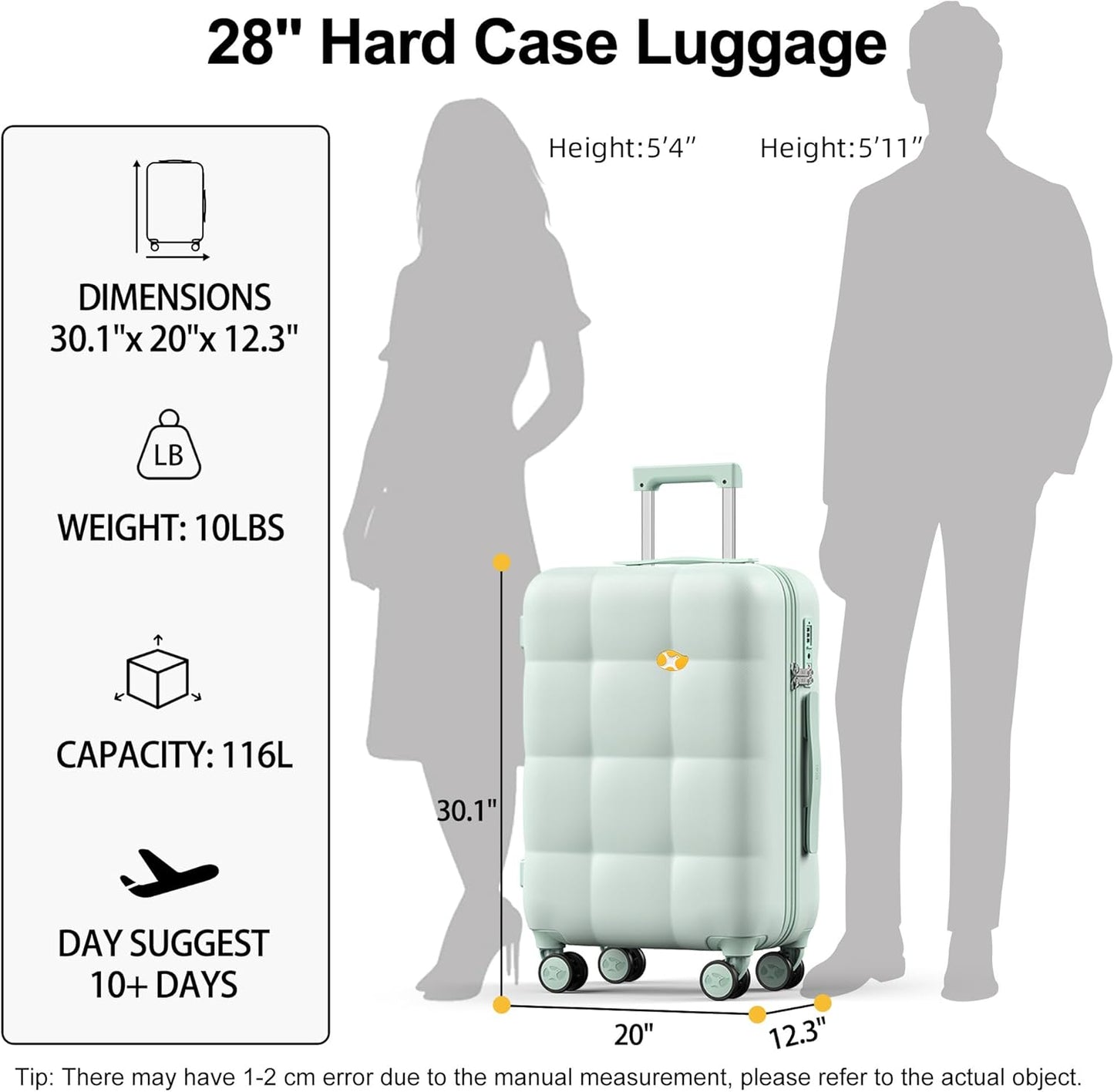 MGB 28 Inch Luggage, Hardside Checked Suitcase with Spinner Wheels, Lightweight PC Hard Shell Travel Luggage, TSA Approved Lock, Large Suitcase for Business & Travel–Aquamarine