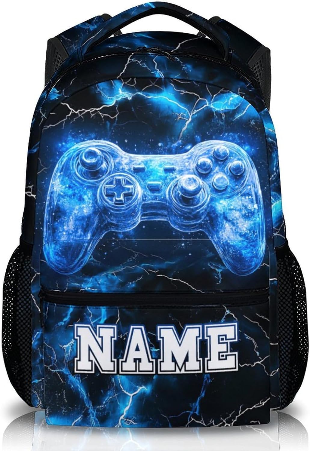 Kids Backpack, Custom Gamer Bookbag, 17 Inches Blue Boys Utility Schoolbag for Teen Boys 6-8, Cool