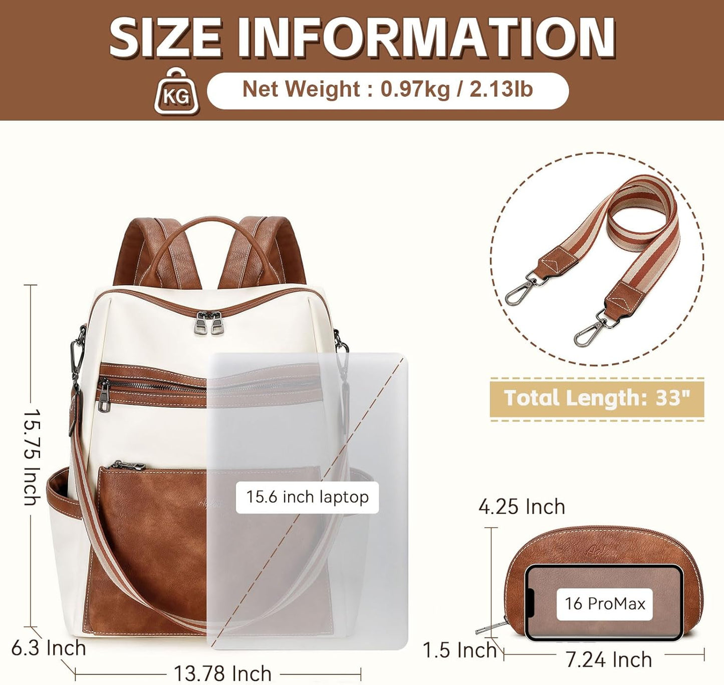 Vegan Leather Laptop Backpack for Women 15.6 Inch Work Backpack Purse for Travel College