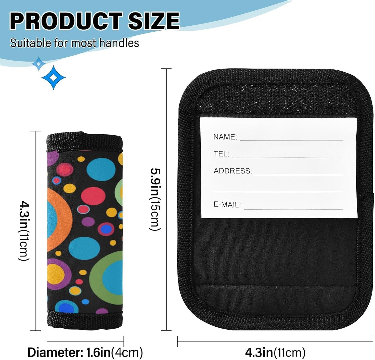 4Pcs Luggage Handle Wrap Suitcase Identifier Handle Covers Tags Soft Travel Bags Luggage Handle Gripper Accessories for Airplane Flying Dots Retro
