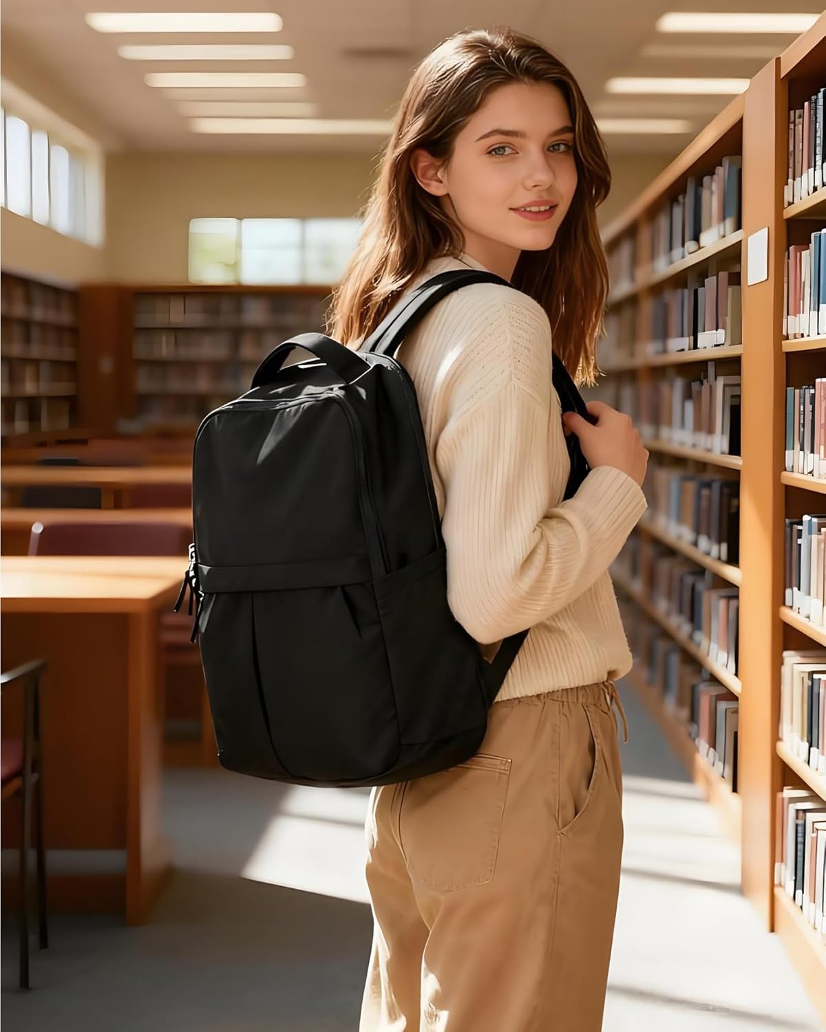 Black Laptop Backpack for Women Men Gym Work Backpack Casual Daypack Backpacks Small Travel Backpack for Traveling on Airplane Lightweight College Teacher Backpacks for Women