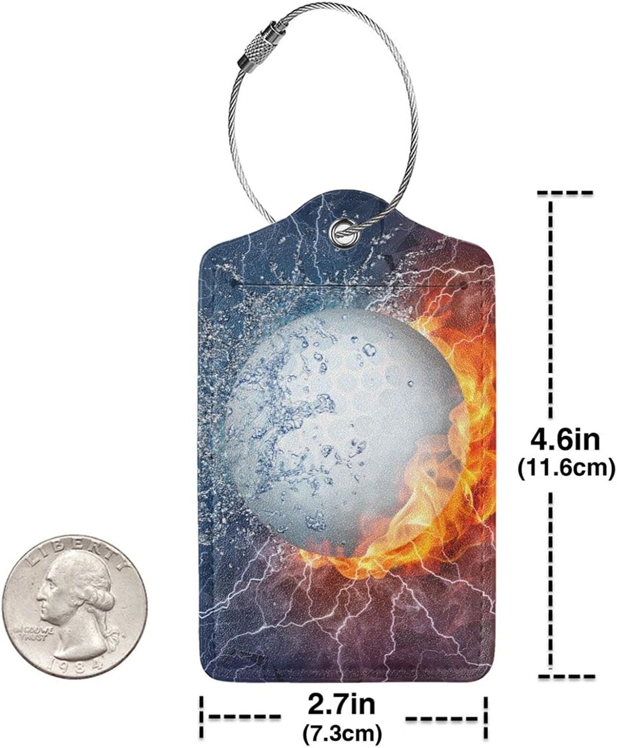 2 Packs Golf Luggage Tags for Men Boys, Sport Luggage Tags for Suitcases, Cool Leather Bag Tag with Water & Fire Background Print for Sport Adults Kids Teens