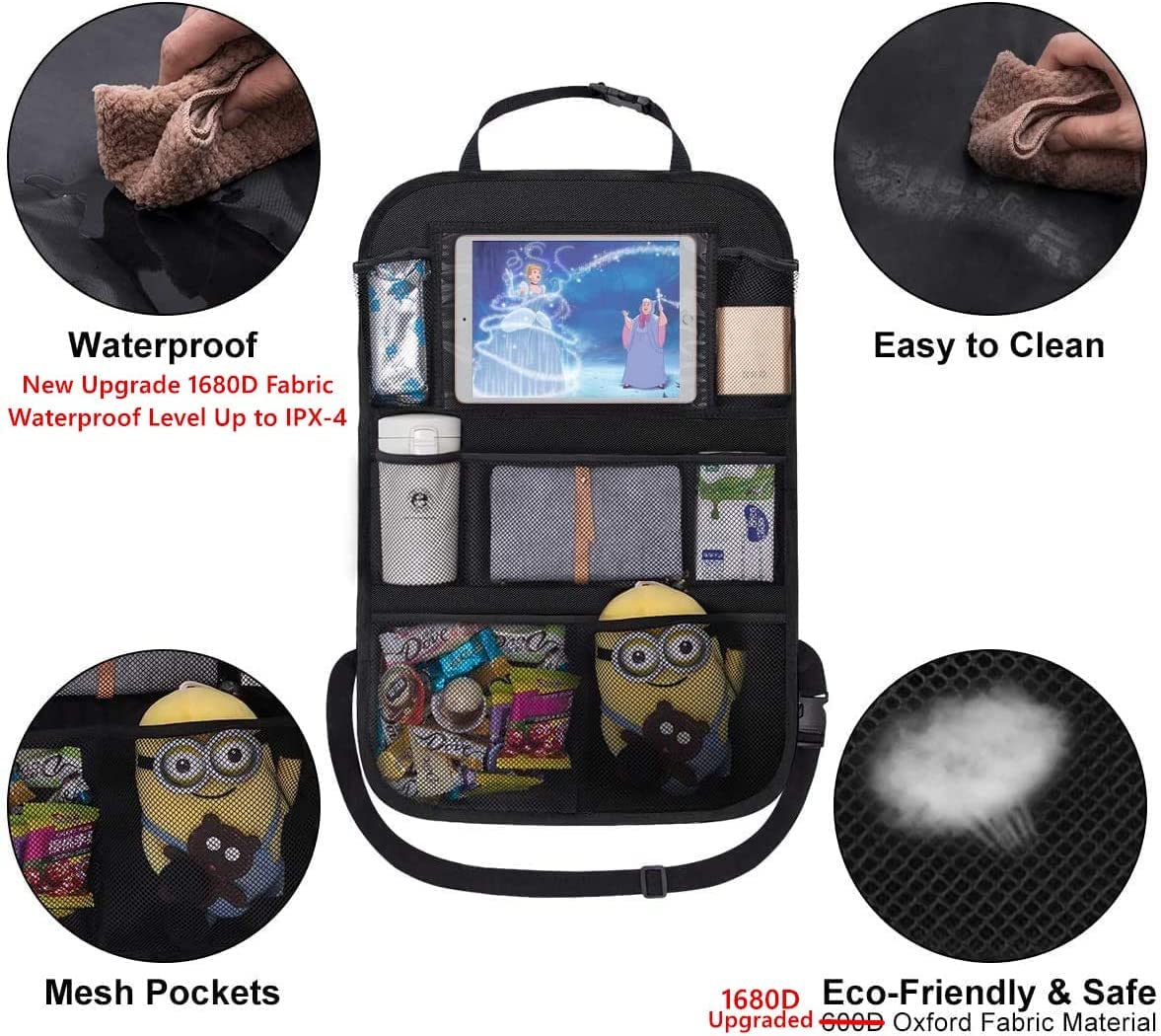 ONE PIX Backseat Car Organizer Mats Back Seat Organizers and Storage Bag with Touch Screen Tablet