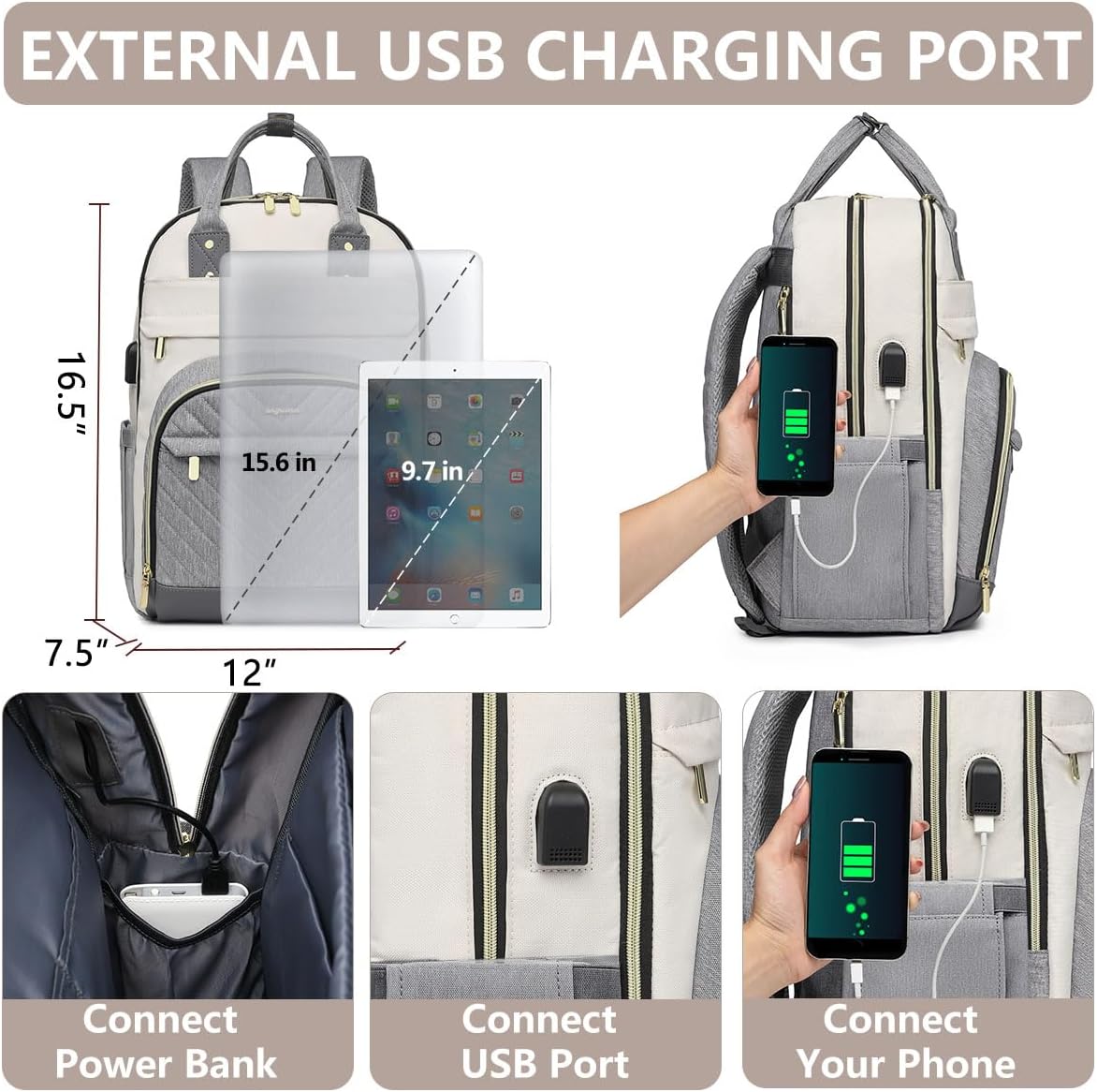 Laptop Backpack Women Work Bag - Travel Backpack Purse with USB Charger 15.6 Inch Nurse Bag College
