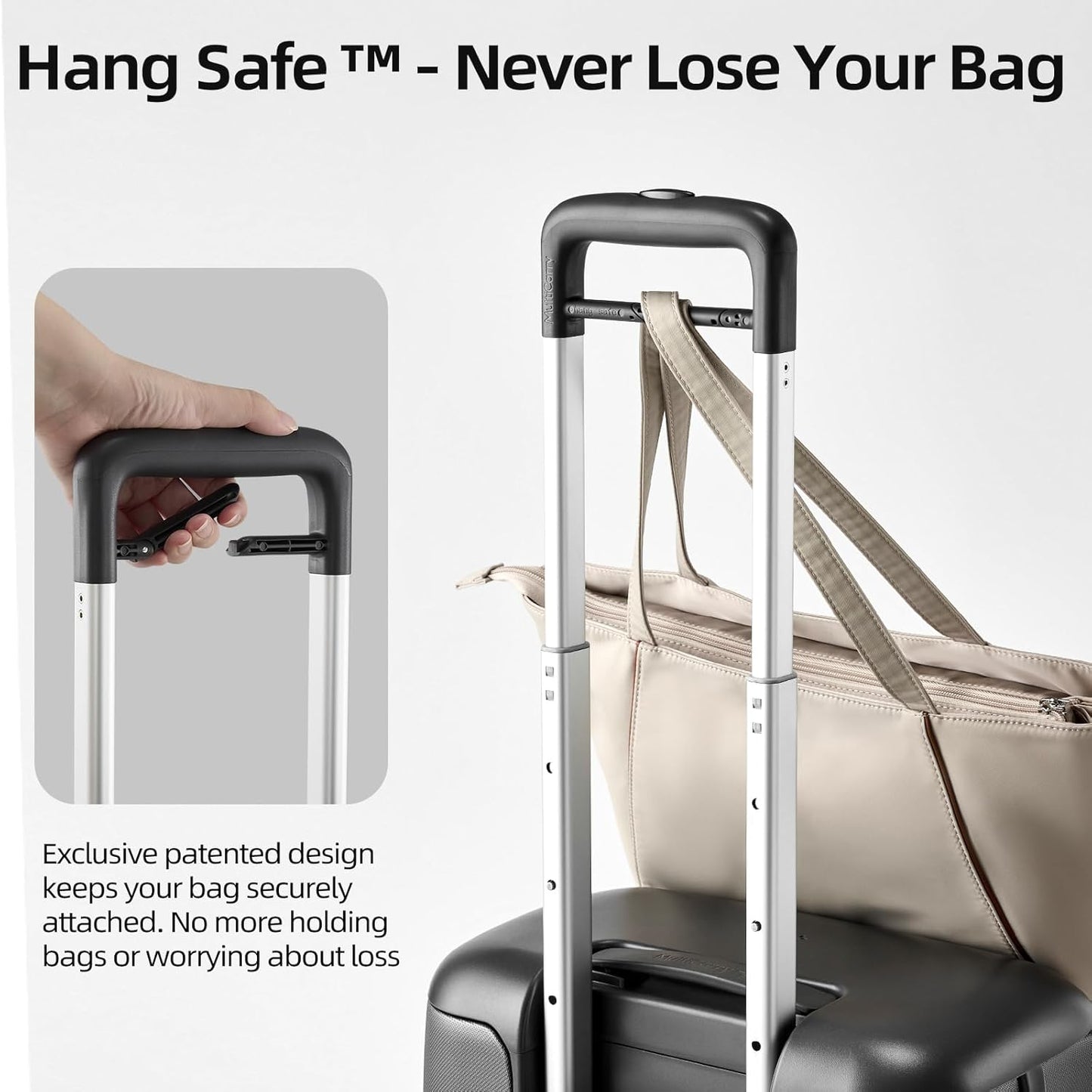 Hang Safe Checked Luggage 24 inch,PC Hard Shell Lightweight Zipperless Suitcases,360° Spinner Wheels,TSA Locks USB Charging Port,Top Travel Seat,Checked-Medium 80L Grey