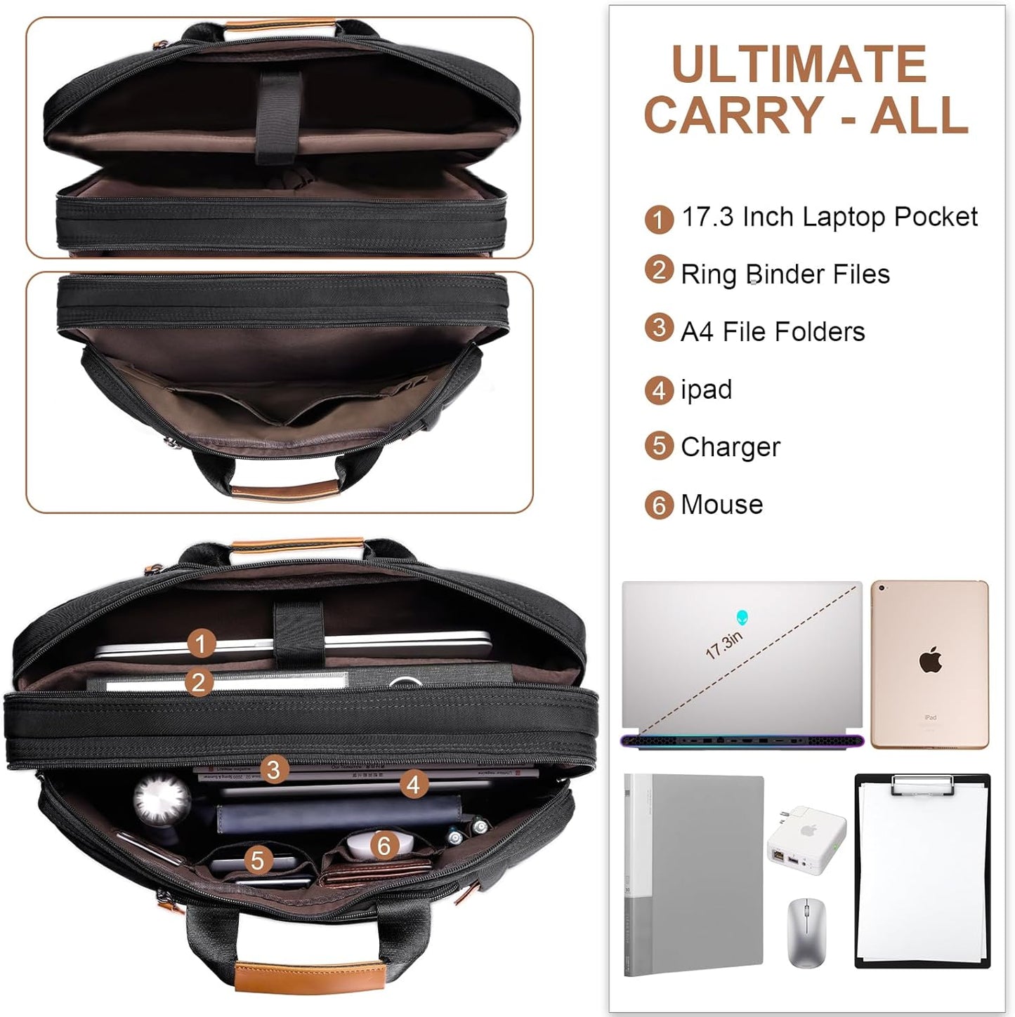 ESTARER 3 In 1 Laptop Bag for Men, 17-17.3 Inch Laptop Backpack Computer Satchel Bag for