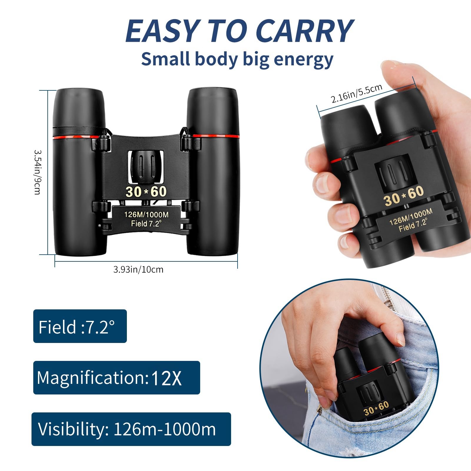 Compact Binoculars for Adults and Kids, HD Mini Portable Outdoor Binoculars Children, Pocket