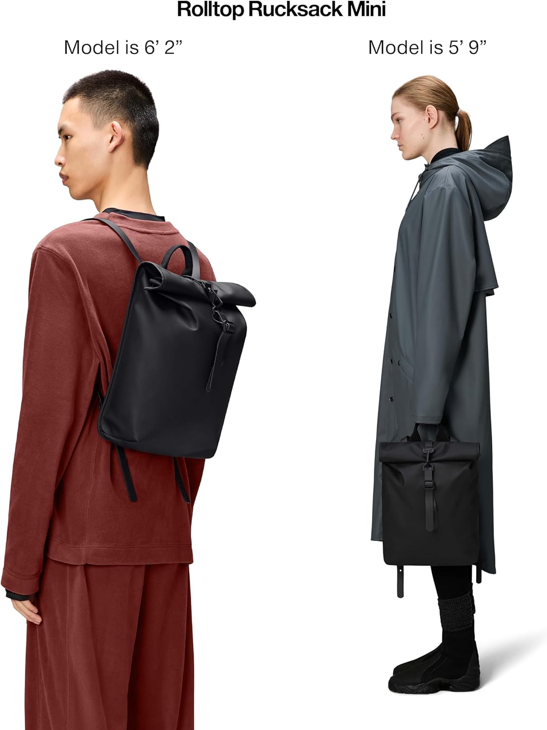 RAINS Rolltop Rucksack Mini Black Waterproof Rolltop Backpack Water Resistant Water Repellent
