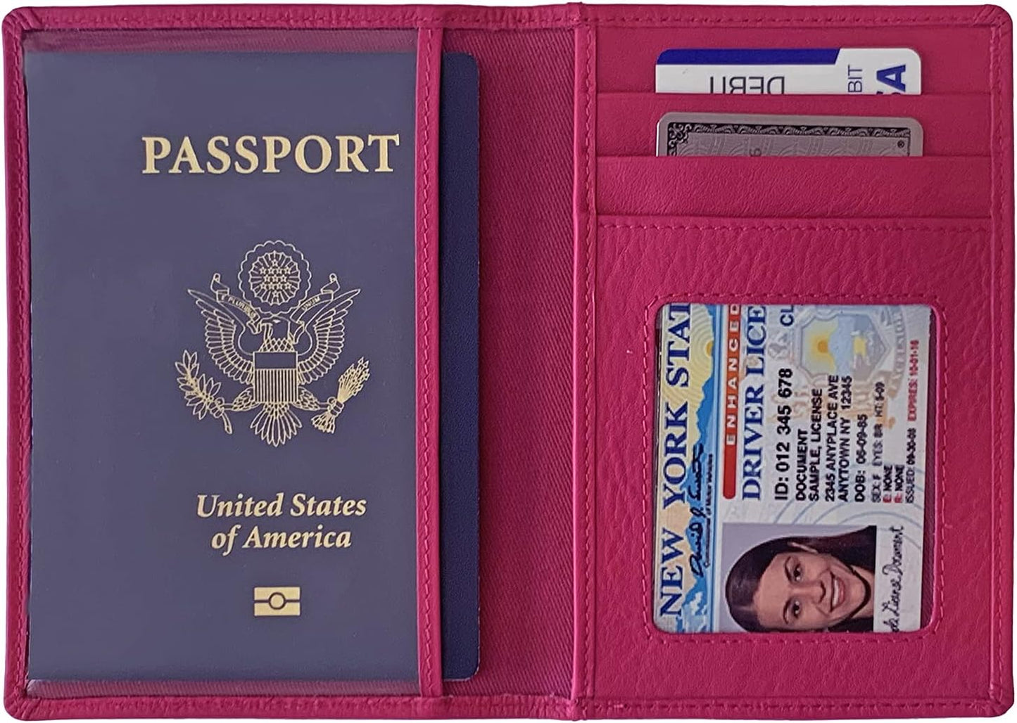Personalized Monogrammed Bright Pink Leather RFID Passport Wallet and Luggage Tag