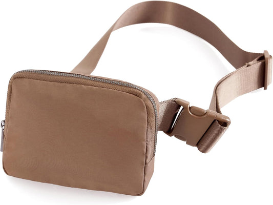 ODODOS Unisex Mini Belt Bag with Adjustable Strap Small Fanny Pack for Workout Running Traveling Hiking, Brown