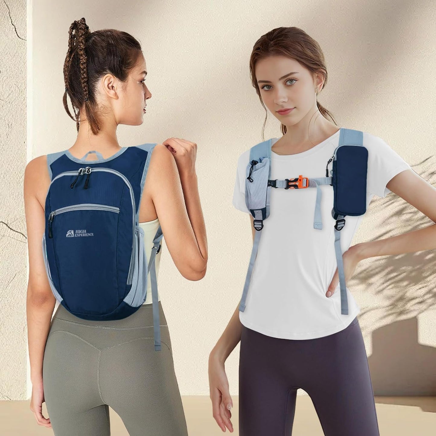 Hiking Backpack 10L/15L Small Daypack Lightweight Packable Travel Foldable Water Resistan for Women Men (Navy Blue, 10L)