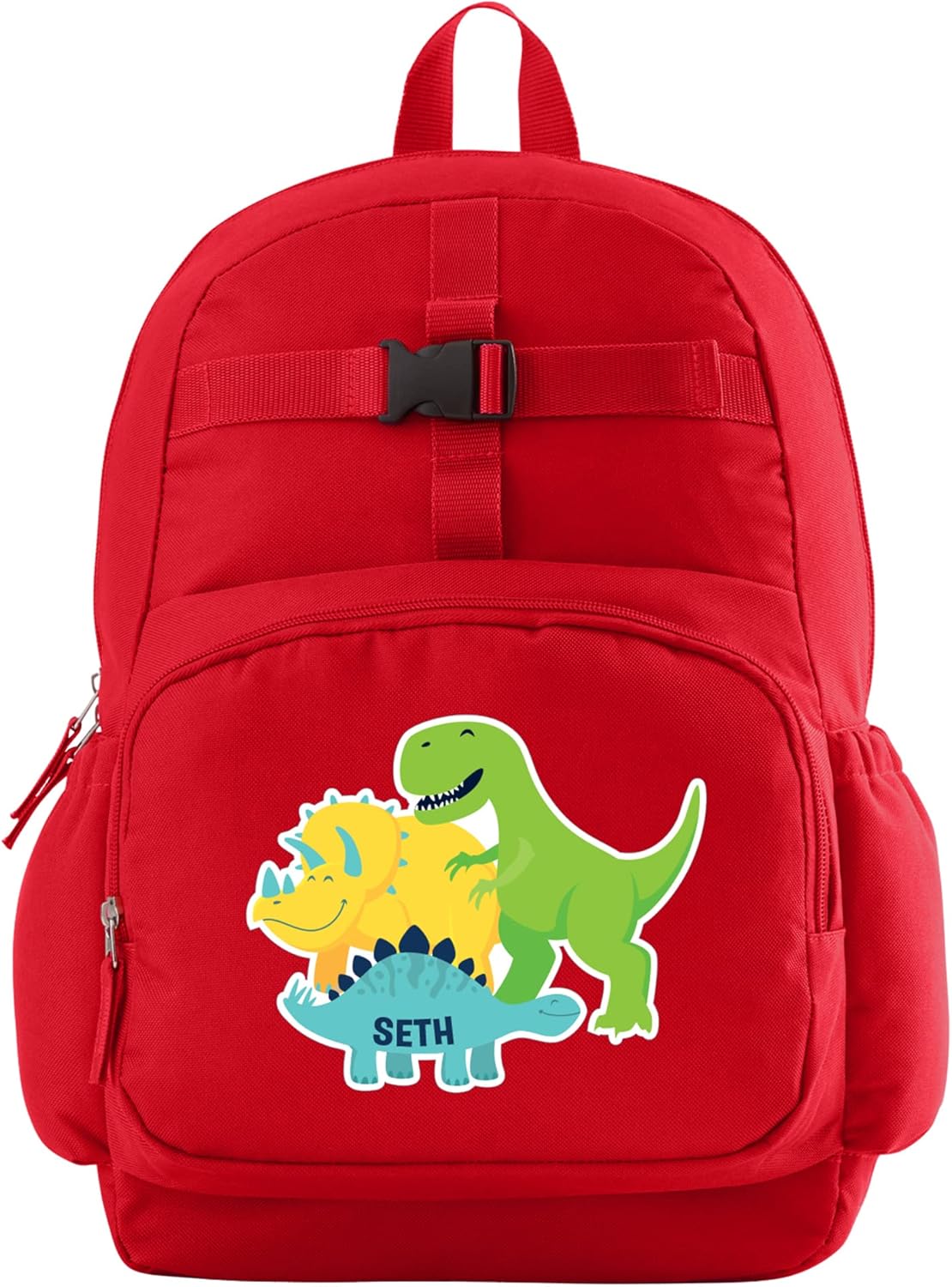 Let's Make Memories Kids Backpack for School - Personalized Back to School Supplies - Bookbag with Optional Lunch Box - Red, Dinosaurs