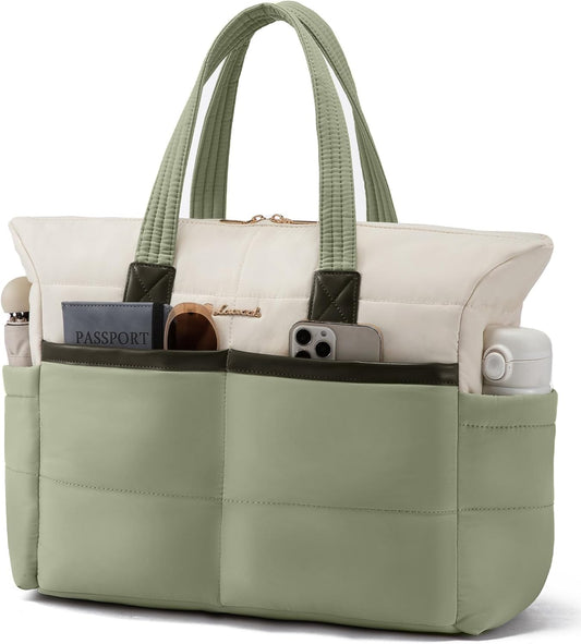 LOVEVOOK Tote Bag for Women,Light Puffer Tote Bag with Multi-pockets,Stylish Carry on Laptop Bags for Daily,Travel,Work,Gym