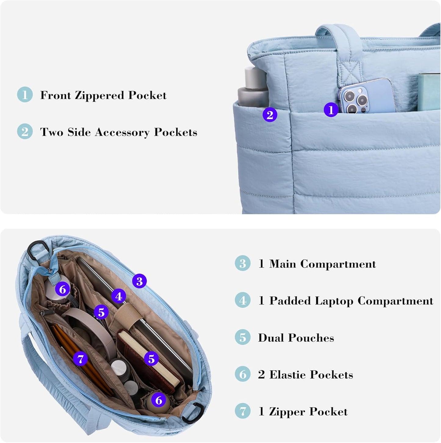 AOCINA Puffy Tote Bag for Women Quilted Work Bag Nurse Bags Women's Handbags for Travel